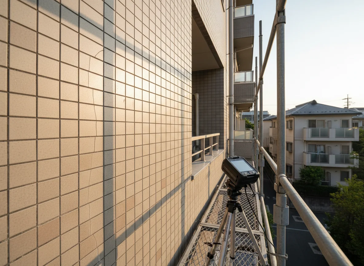 補修後に整った集合住宅の外壁タイルの仕上がり